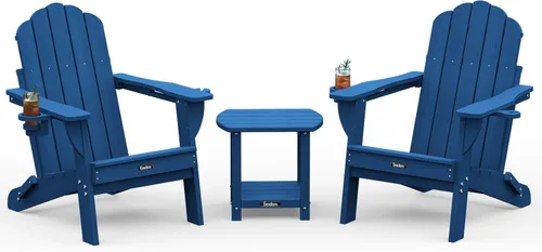 Vista 53 de Silla Adirondack plegable, silla Adirondack de HDPE con 2 soportes para tazas, sillas para fogatas al aire libre de fácil montaje para patio