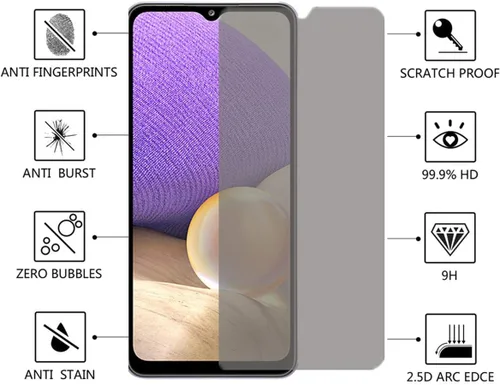 Vista 4 de Protector de pantalla de privacidad antiespía, paquete de 2 películas de vidrio templado antiespía sin burbujas para Samsung Galaxy A32 5G / A12