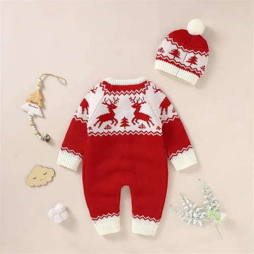 Vista 2 de ZHICHUANG Suéter de punto de Navidad para niños, overol de algodón para bebé, abrigo cálido para niñas y niños pequeños