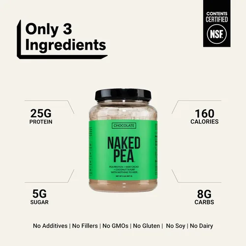 Vista 3 de NAKED Aislado de proteína de guisante de chocolate de granjas norteamericanas, solo 3 ingredientes, proteína vegana de chocolate, certificado NSF