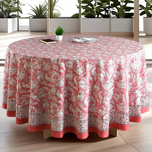 Vista 22 de CPC Mantel redondo - Mantel de algodón con estampado de bloques indios - Mantel de algodón impreso a mano y lavable - Primavera/Verano, mantel