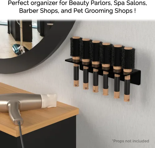 Vista 3 de Marketing Holders Organizador de pinceles acrílicos colgantes con 6 agujeros, accesorios incluidos, soporte de pared acrílico negro, estante