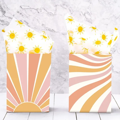 Vista 7 de Whaline 100 hojas de papel de seda bohemio con sol amarillo, papel de regalo para el primer viaje alrededor del sol, papel de arte para manualidades