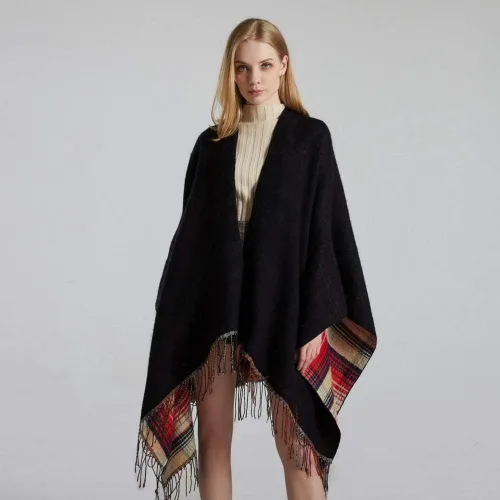 Vista 5 de Bakerdani Poncho de pashmina con borla para mujer, suéter de capa