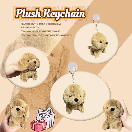 Vista 2 de Animales de peluche de perro marrón, juguetes de peluche Kawaii para niñas y niños, mini juguetes de peluche para perros, peluches lindos, animales