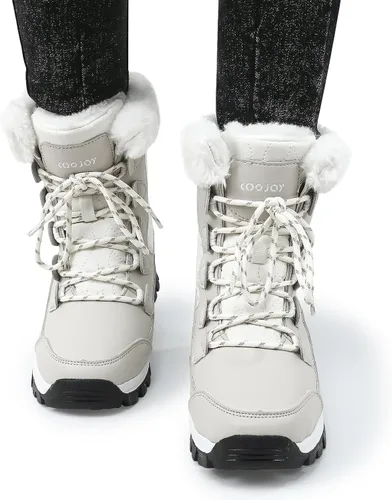 Vista 2 de COOJOY - Botas de nieve a media caña, peludas, e impermeables de mujer para el invierno