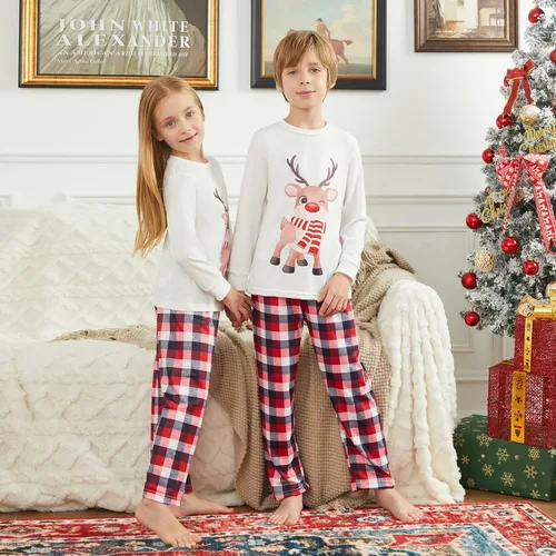 Vista 6 de OAKFashion Pijamas familiares de Navidad, pijamas de Navidad a juego para la familia, pijamas de Navidad con alce