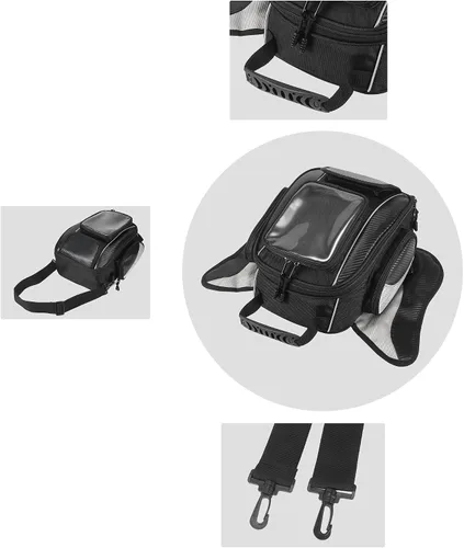 Vista 6 de Motoforti Universal motocicleta tanque magnético bolsa de herramientas combustible alforja con correa impermeable negro