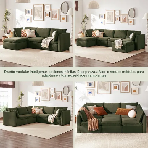 Vista 4 de mopio Sofá Seccional Modular de Gran Tamaño con Fundas Completamente Removibles y Almacenamiento, Convertible en U, Forma de L y Seccional Cama