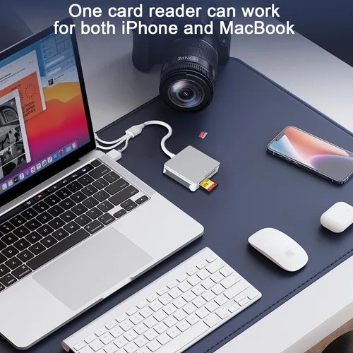 Vista 6 de Adaptador de Memory Stick Pro Duo 5 en 1, lector de tarjetas SD USB C para iPhone con conectores Lightning/USB-C/USB 3.0, compatible con tarjetas