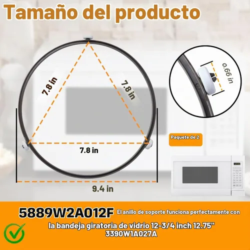 Vista 7 de Paquete de 2 anillos de soporte para tocadiscos de microondas de 9.5 pulgadas Se adapta a bandeja de vidrio de 12.75 pulgadas, reemplaza