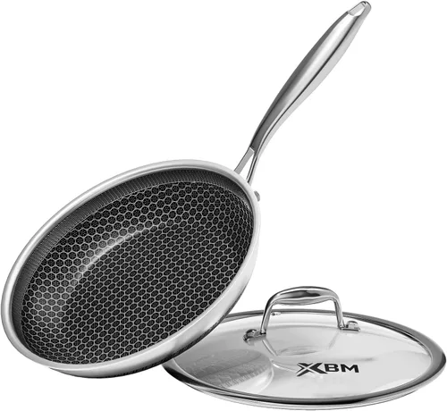 Vista 10 de Sartén antiadherente con tapa de 7 pulgadas, sartén de acero inoxidable duradera, compatible con placa de inducción, sin PFOA, a prueba de arañazos