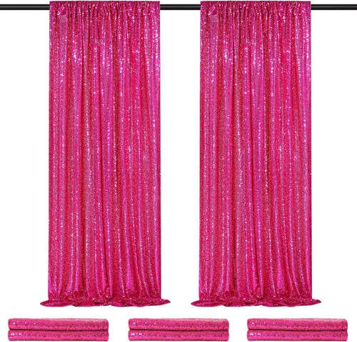 Vista 75 de 2 cortinas de 2 x 8 pies de lentejuelas con brillantina para marco de fotografía, para fiestas o fondos de fotografía