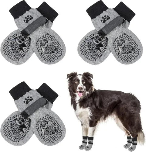 Vista 46 de SCENEREAL 6 piezas de calcetines antideslizantes para perros para prevenir lamido de patas para pavimento caliente/frío, calcetines de agarre