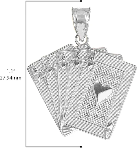 Vista 4 de Colgante de plata de ley 925 con diseño de corazón Royal Flush Poker Hand Cards, Metal, no aplica