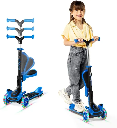 Vista 12 de Scooter de 3 ruedas para niños con asiento plegable, altura ajustable del manubrio, juguete de paseo inclinado para conducir para niños a partir