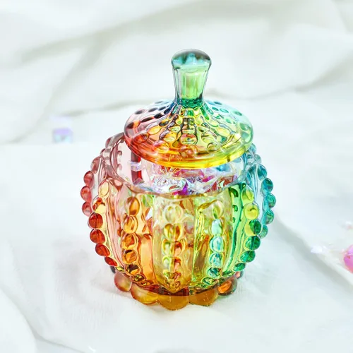Vista 5 de SOCOSY Tarro de boticario de vidrio transparente en relieve con tapa, Tarro de dulces Tarro de buffet de dulces de boda Caja de joyería de cristal