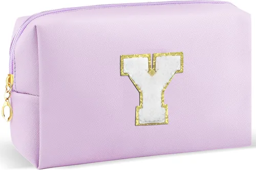 Vista 65 de URSKYTOUS Regalos para niñas, bolsa de maquillaje con inicial, bolsa de cosméticos personalizada con cremallera, bonita bolsa de aseo de viaje, Azul
