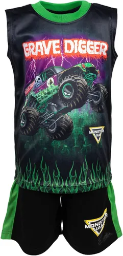 Vista 6 de Monster Jam Conjunto de 3 piezas para camiones camiseta sin mangas y pantalones cortos de malla