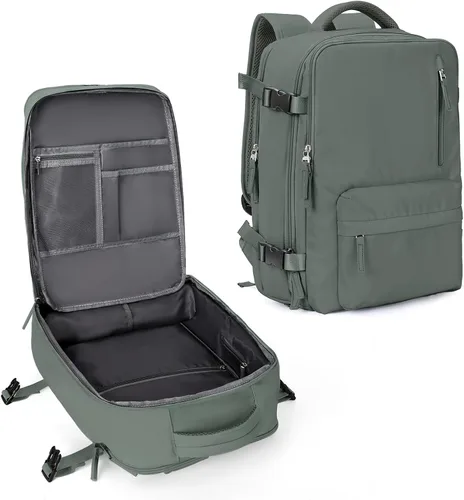 Vista 24 de WONHOX - Mochila grande, aprobada para vuelo, unisex, para viajes, trabajo, negocios o laptop, a1-Negro, Medium