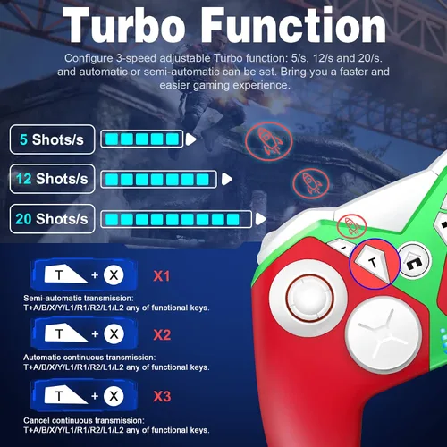 Vista 4 de FLIEEP Controlador inalámbrico, controlador Switch Pro para Switchjuegos de PCiOS y teléfono Android con macro, disparo de precisión, turbo