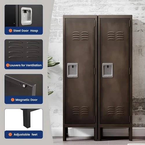 Vista 4 de Yizosh Taquilla de metal con 1 puerta con cerradura, armario de almacenamiento industrial de acero negro, 55.1 pulgadas de largo x 15 pulgadas