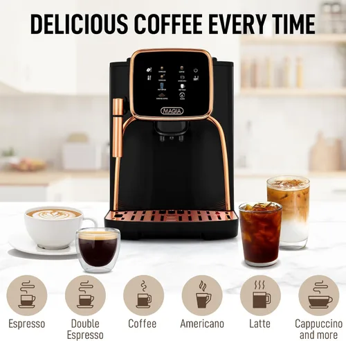 Vista 7 de Zulay Kitchen Magia - Máquina automática de café expreso, clásica, cobre negro, cafetera súper automática con molinillo integrado, varita de vapor