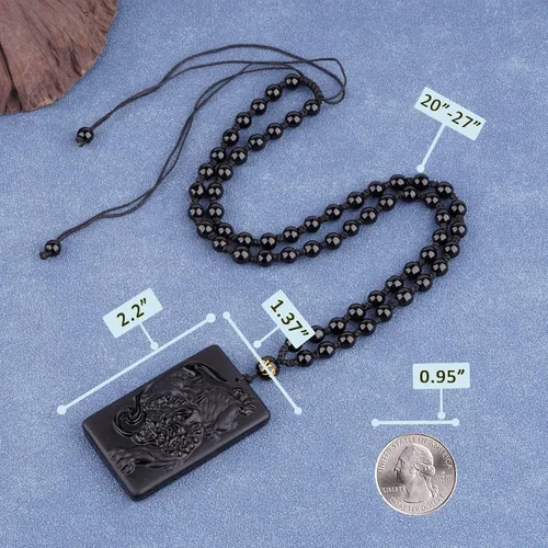 Vista 4 de VIKCAUX Collar de obsidiana negra con dije de protección con cadena de cuentas extendida, collar de amuleto de piedra de cristal curativo