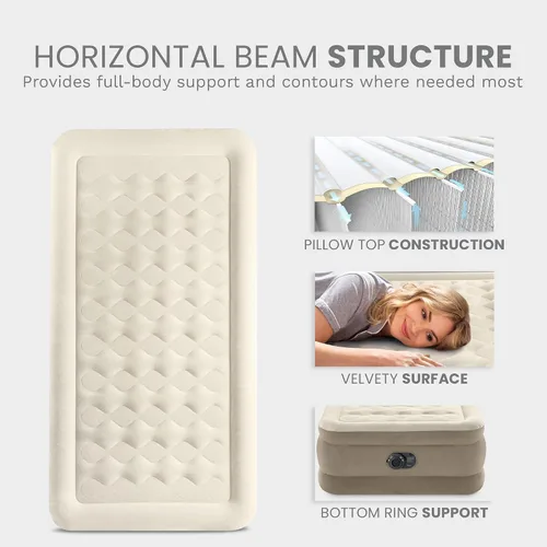 Vista 7 de Intex Dura-Beam - Colchón de aire de lujo ultra afelpado: Fiber-Tech, bomba eléctrica incorporada, altura de cama de 18 pulgadas, capacidad