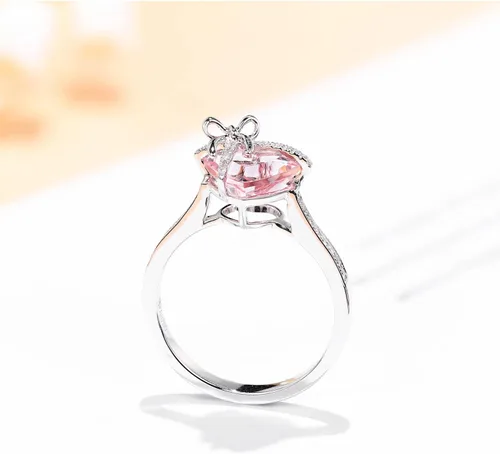 Vista 4 de Delicado anillo de plata 925 rosa con forma de corazón de circón para mujer, anillo de compromiso de aniversario, boda, anillos de promesa, anillo
