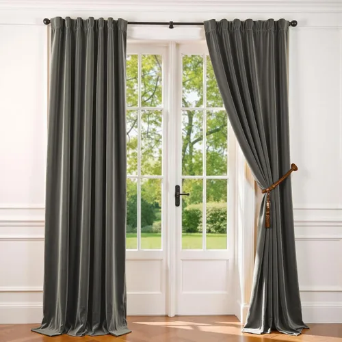 Vista 46 de Lazzzy Cortinas opacas de terciopelo beige de 84 pulgadas de largo con aislamiento térmico para oscurecer la habitación, cortinas forradas de lujo