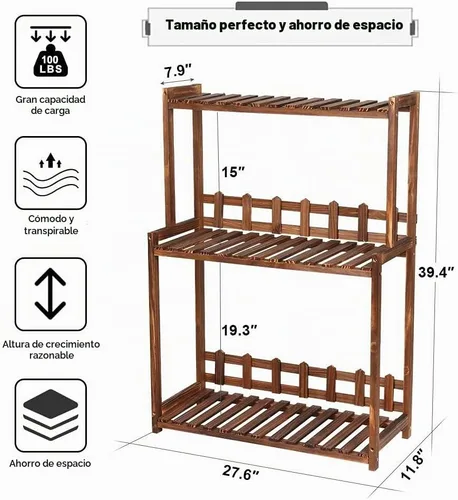 Vista 5 de Ufine - Soporte vertical de madera para plantas de 3 niveles