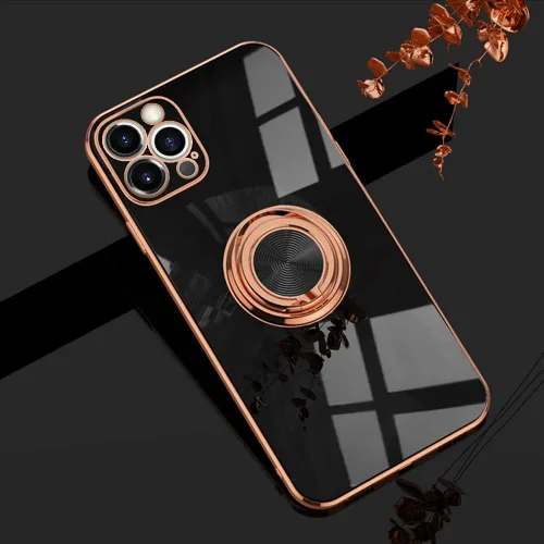 Vista 76 de Compatible con iPhone 11 Kickstand, anillo de rotación de 360 grados integrado con borde de oro rosa brillante que funciona con soporte magnético