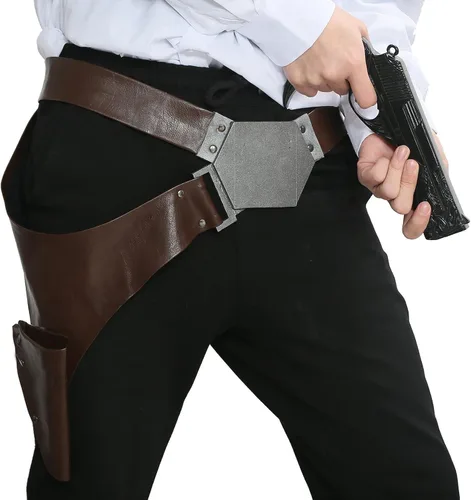 Vista 2 de Xcoser Cinturón Han Solo para adulto, disfraz de cosplay, funda de poliuretano, accesorios ajustables, Marrón
