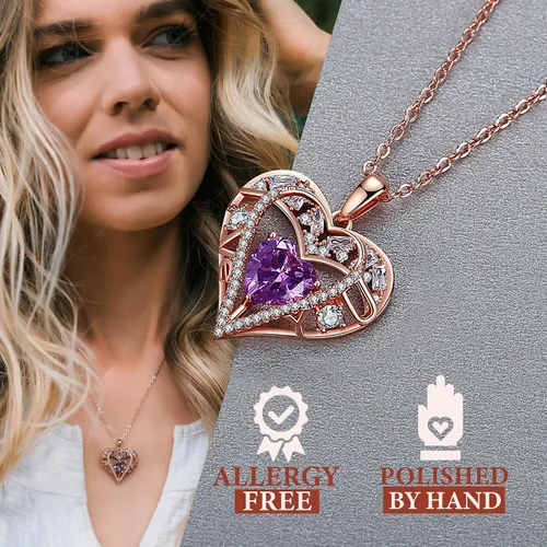 Vista 64 de Collar de cristal de 5 corazones, chapado en oro rosa de 18 quilates, colgante con cadena de plata de ley 925 de 18 + 2 pulgadas, joyería de piedra