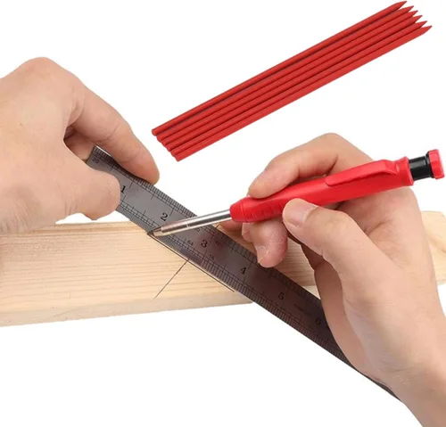 Vista 3 de 24 piezas de repuesto de lápiz de carpintero de 0.110 in de grafito sólido para carpintería para marcado de dibujo arquitecto (rojo)