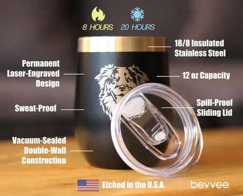 Vista 3 de Australian Shepherd Face - Wine Tumbler Glass with Sliding Lid - Stainless Steel Insulated Mug - Unique Dog Themed Decor and Gifts for Moms & Dads