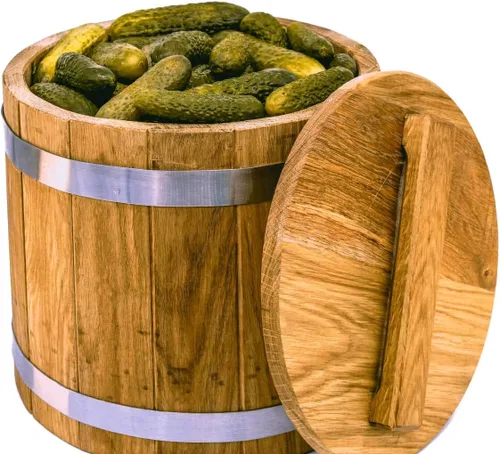 Vista 2 de Barril de encurtidos, barril de roble, 5-70 litros de madera para encurtidos con tapa, barril de madera rústica, almacenamiento de granja