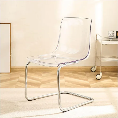 Vista 2 de Silla de comedor con respaldo transparente para el hogar, silla de acrílico de ocio de diseño minimalista, con respaldo de silla de acrílico