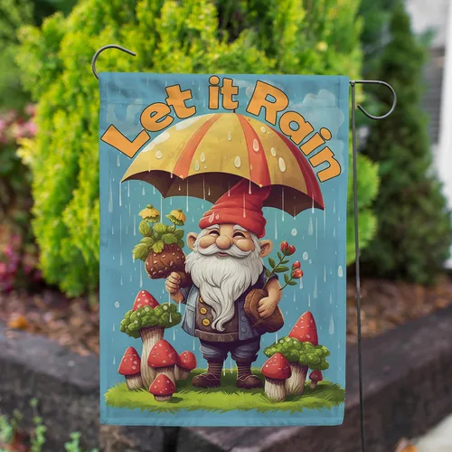 Vista 3 de A Little Rain Gnome Umbrella Garden Flag 12.5" x 18" Double Sided