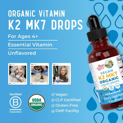 Vista 9 de MaryRuth’s Gotas Líquidas de Vitamina K2 MK7 Orgánicas USDA para Adultos y Niños Obtenidas de Natto Menaquinona- 7 Vitamina K2 Vegana