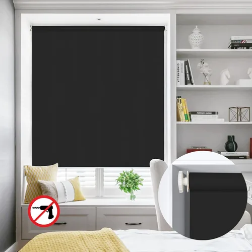 Vista 10 de Persianas enrollables opacas sin taladro, de montaje interior, color negro real, personalizadas, sin herramientas, protección UV, telas de alta