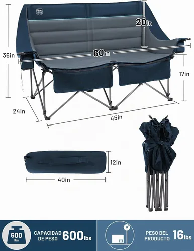 Vista 2 de Timber Ridge Silla de Campamento Doble, Sofá de Campamento Plegable Resistente para Exteriores, Sillas de Camping Tipo Loveseat Perfectas