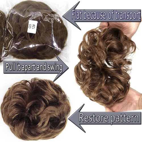 Vista 4 de 2 extensiones de cabello desordenado para moño (12) Banda de goma ondulada y rizada elástica para coleta de caballo