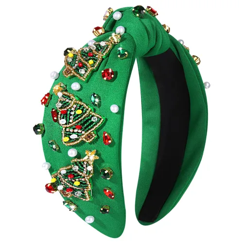 Vista 24 de Diadema de Navidad para mujer, accesorios de Navidad con cuentas, arco de Navidad, árbol, copo de nieve, diadema anudada HOHOHO, rojo y verde, perla