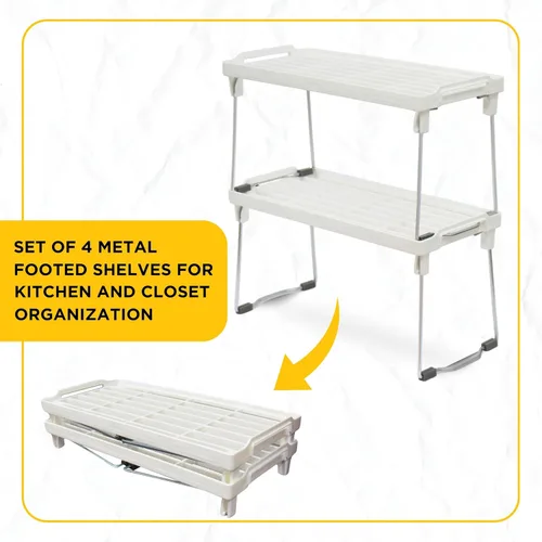 Vista 4 de Organizador de plástico para gabinete de cocina, estante apilable para congelador, organizador de caja de armario, estante elevador de estante