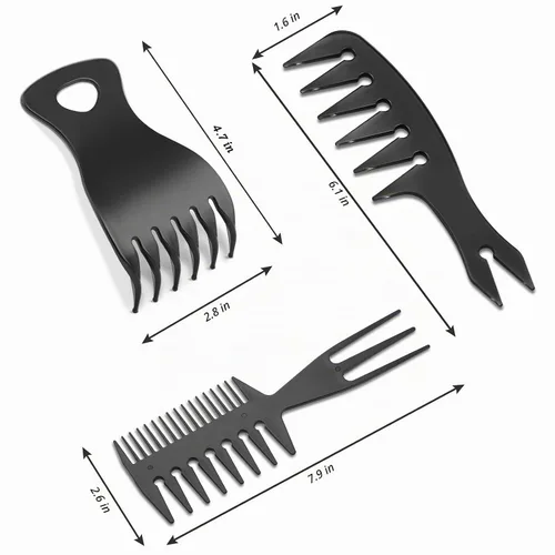 Vista 7 de Patelai - Juego de 3 peines de dientes anchos con púa para cabello rizado