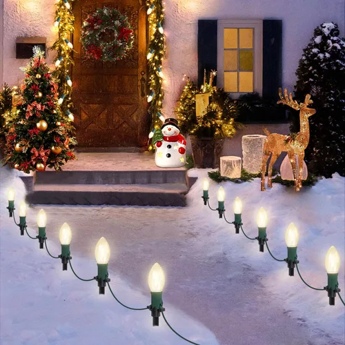 Vista 8 de USOKYO Luces LED C9 de 45 pies para caminos de Navidad al aire libre, 30 bombillas multicolor, impermeables, conectables, luces de Navidad