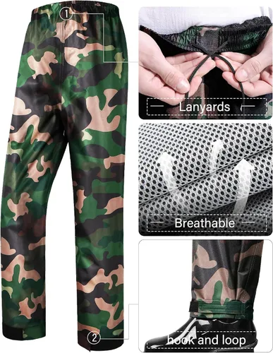 Vista 4 de iCreek Traje de lluvia impermeable Hi Vis impermeable reflectante lluvia verde militar (army green camouflage)