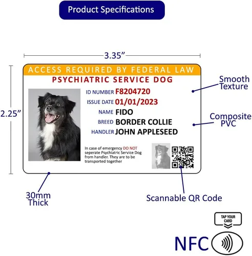 Vista 5 de Tarjeta de identificación de perro de servicio psiquiátrico personalizada + registro para animales de servicio incluido NFC y código QR ADA Ready